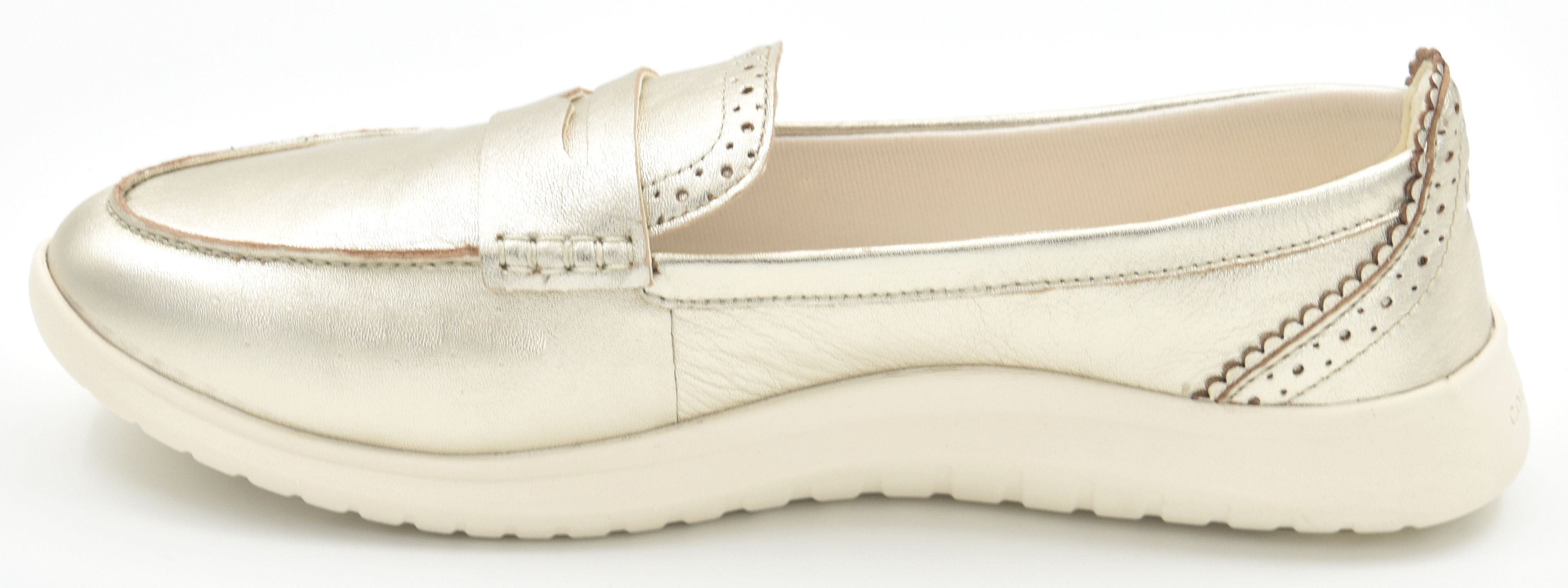 Cole Haan Zerogrand Meritt Leather Loafers in a metallic Soft Gold Cole Haan Silver Flats for Women for sale | eBay main image 3