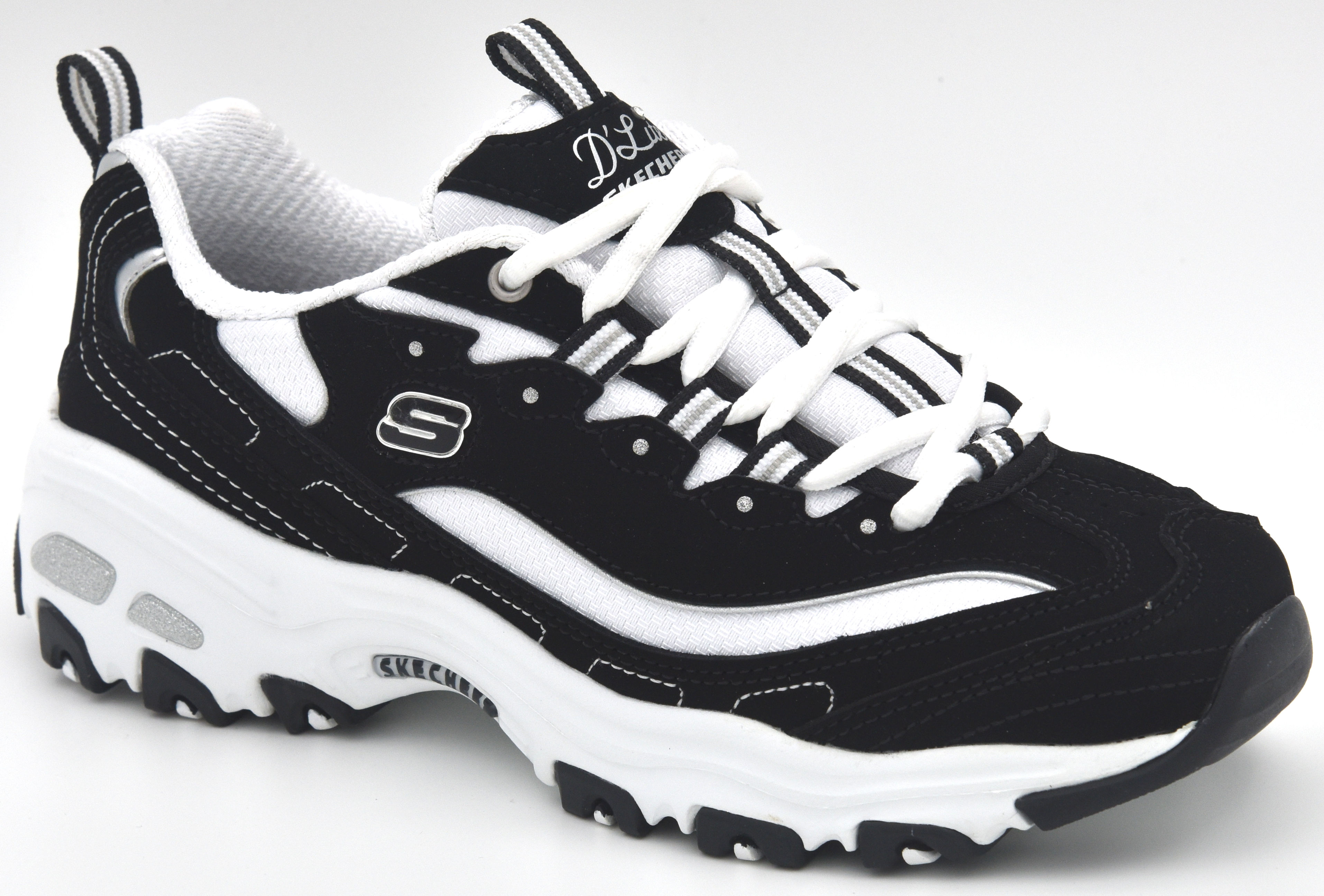Skecher's Women's D'Lites Biggest Fan Sneaker Black White 11930