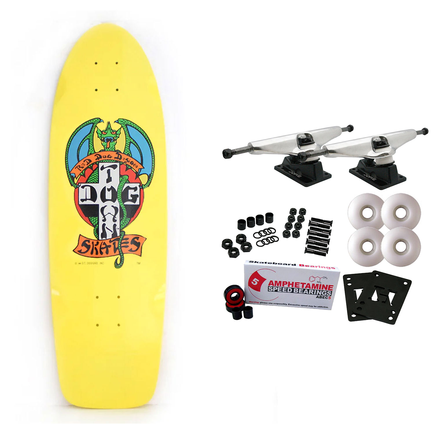 Dogtown Old School Skateboard Complete OG Red Dog 70&rsquo;s Rider Yellow 9&Prime; x 30.57&Prime;
