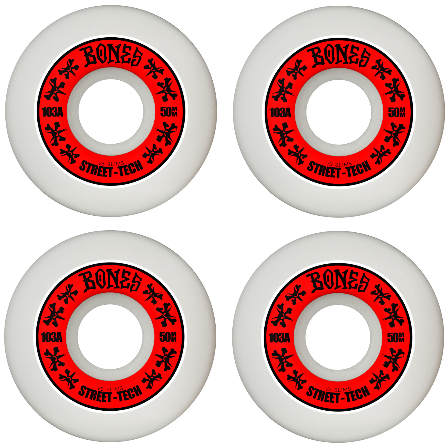 Bones Skateboard Wheels 50mm STF V3 Slims 103A White | eBay
