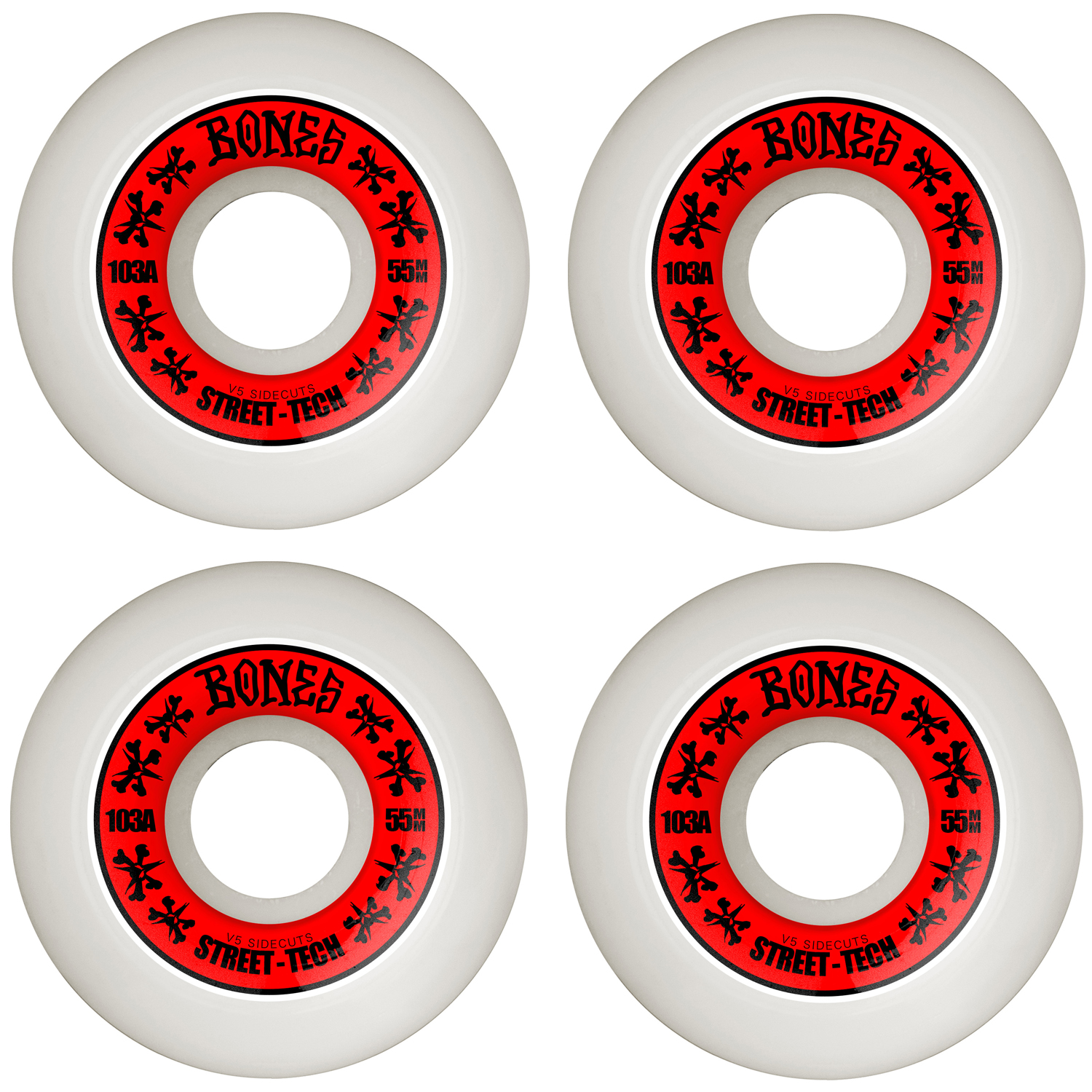 Bones Skateboard Wheels 55mm STF V5 Sidecuts 103A White | eBay