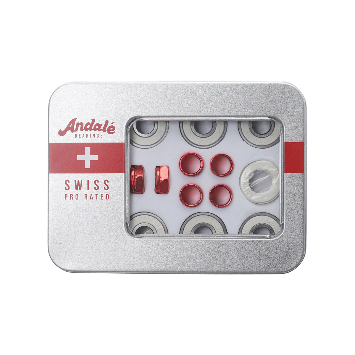 Andale Skateboard Bearings Swiss Pro Rated Set of 8 with Axle Nuts / Spacers