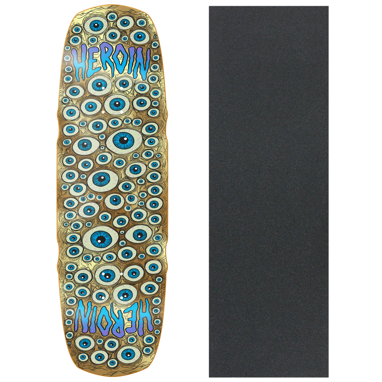 Heroin Skateboard Deck Seeing Double Mutated Symmetrical Gold 9.5