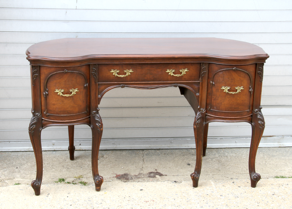 John Widdicomb Kidney Shaped Desk With Custom Glass Top Mahogany