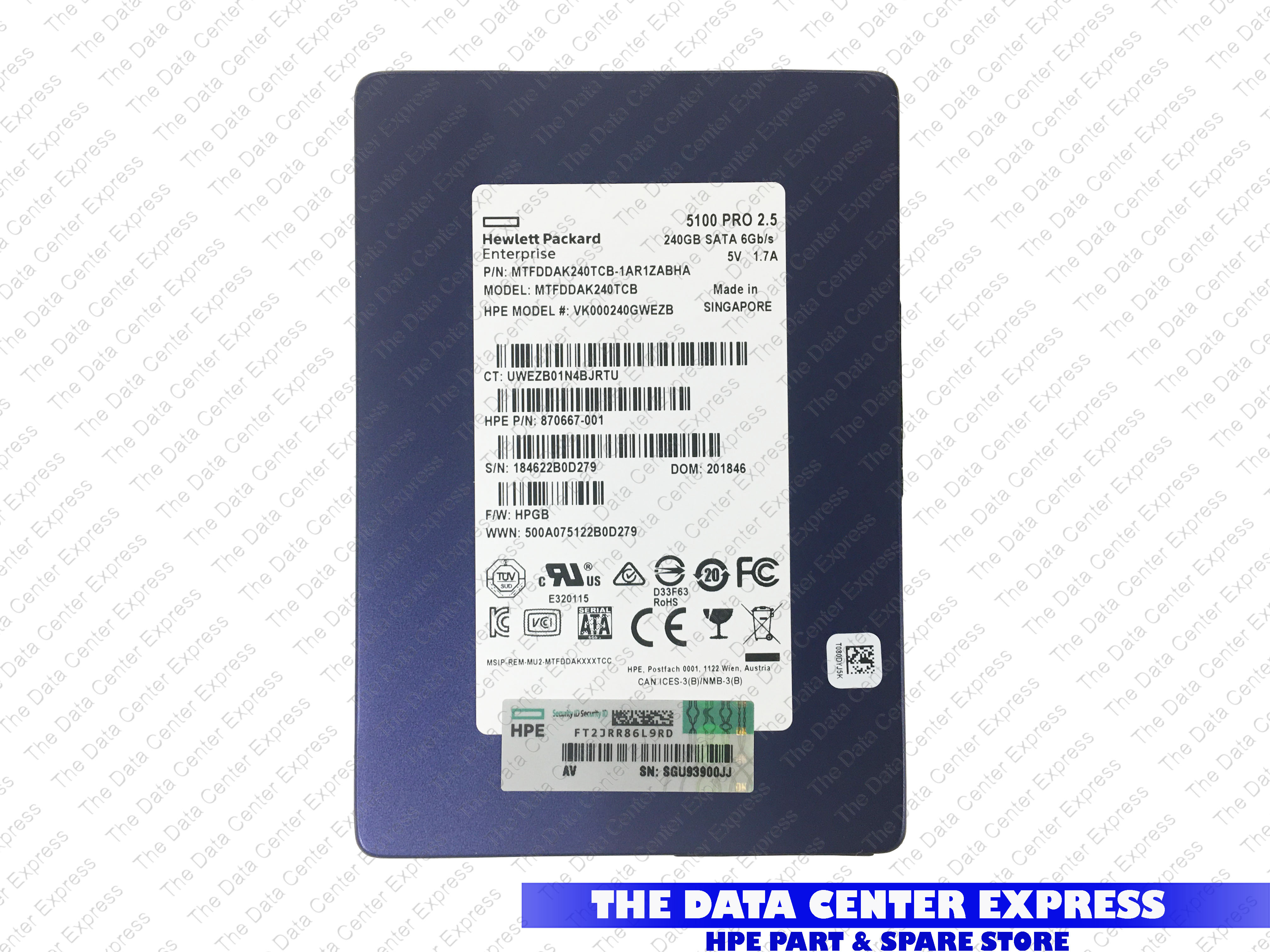 HP 240GB SATA 6G SFF NHP 2.5" SSD 748441-B21 748655-001  SUB MICRON 5100 PRO 99%