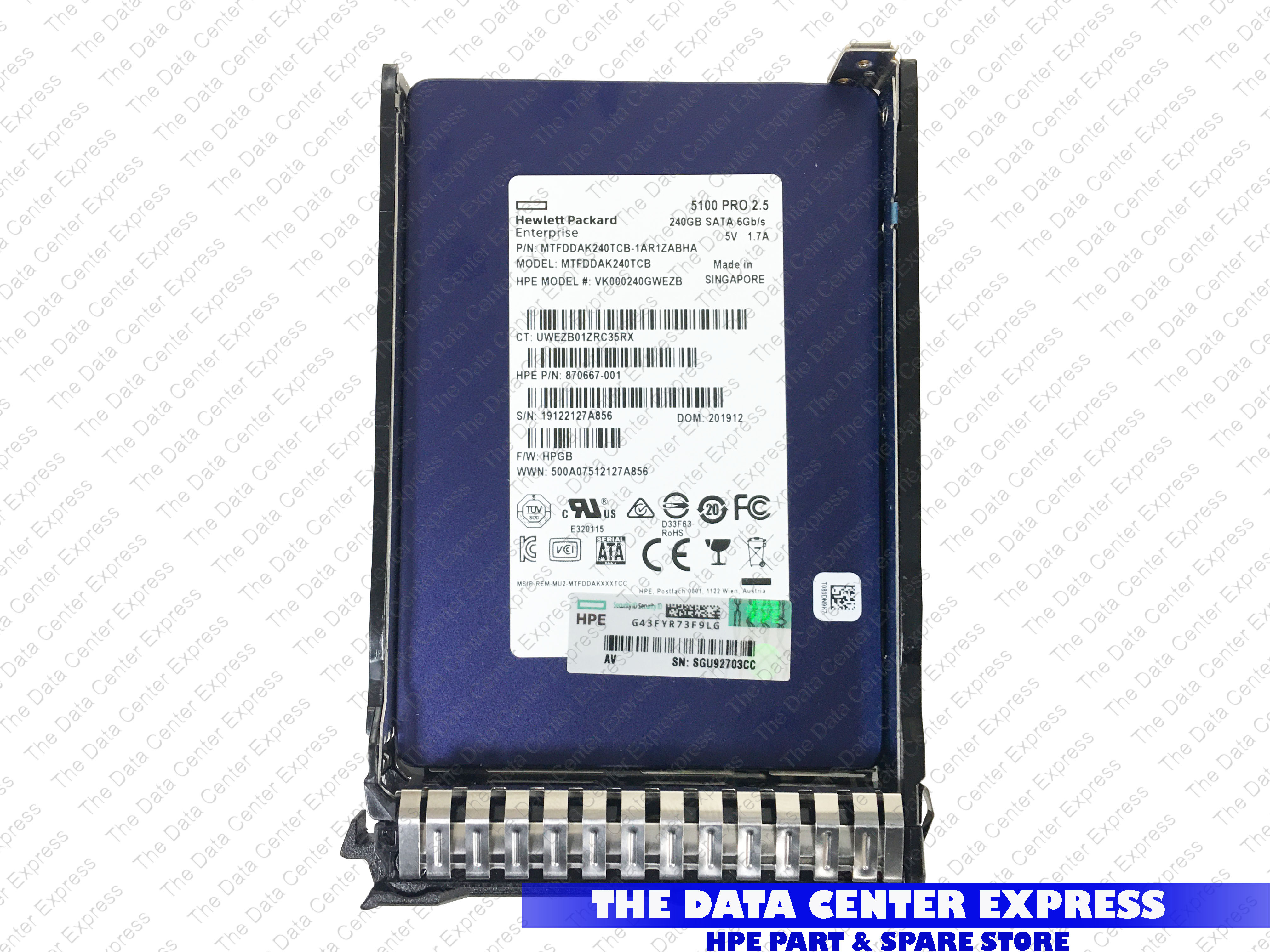 HPE 240GB SATA 6G SFF SC 2.5" SSD 872853-B21 872888-001  SUB MICRON 5100 PRO 99%