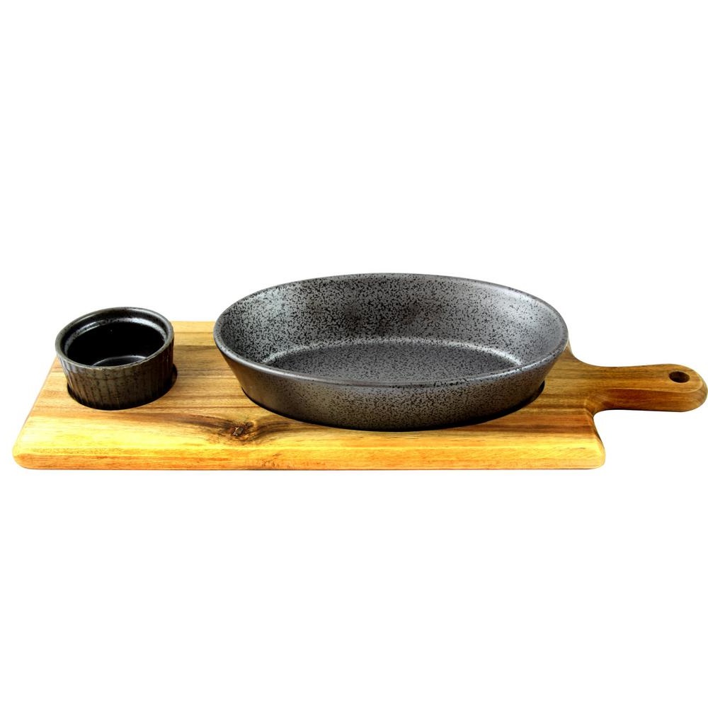 Ceramic Chip & Dip Serving Set With Wood Paddle - Chip Dip Serving Tray Set