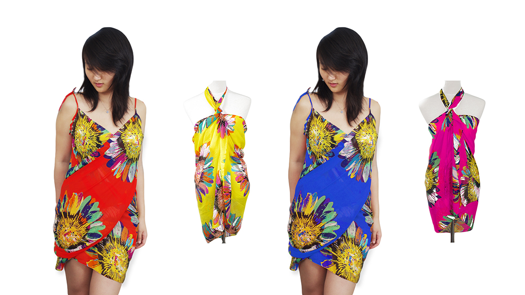 Beach Scarf Pareo Wrap - Sunflower Sarong 4 Pack