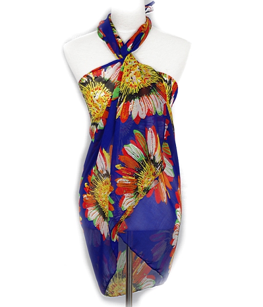 Beach Scarf Pareo Wrap - Sunflower Sarong - Blue