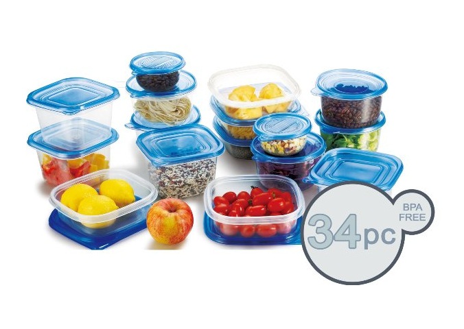 34 Pcs Reusable Plastic Food Storage Containers Set with Air Tight Blue ...