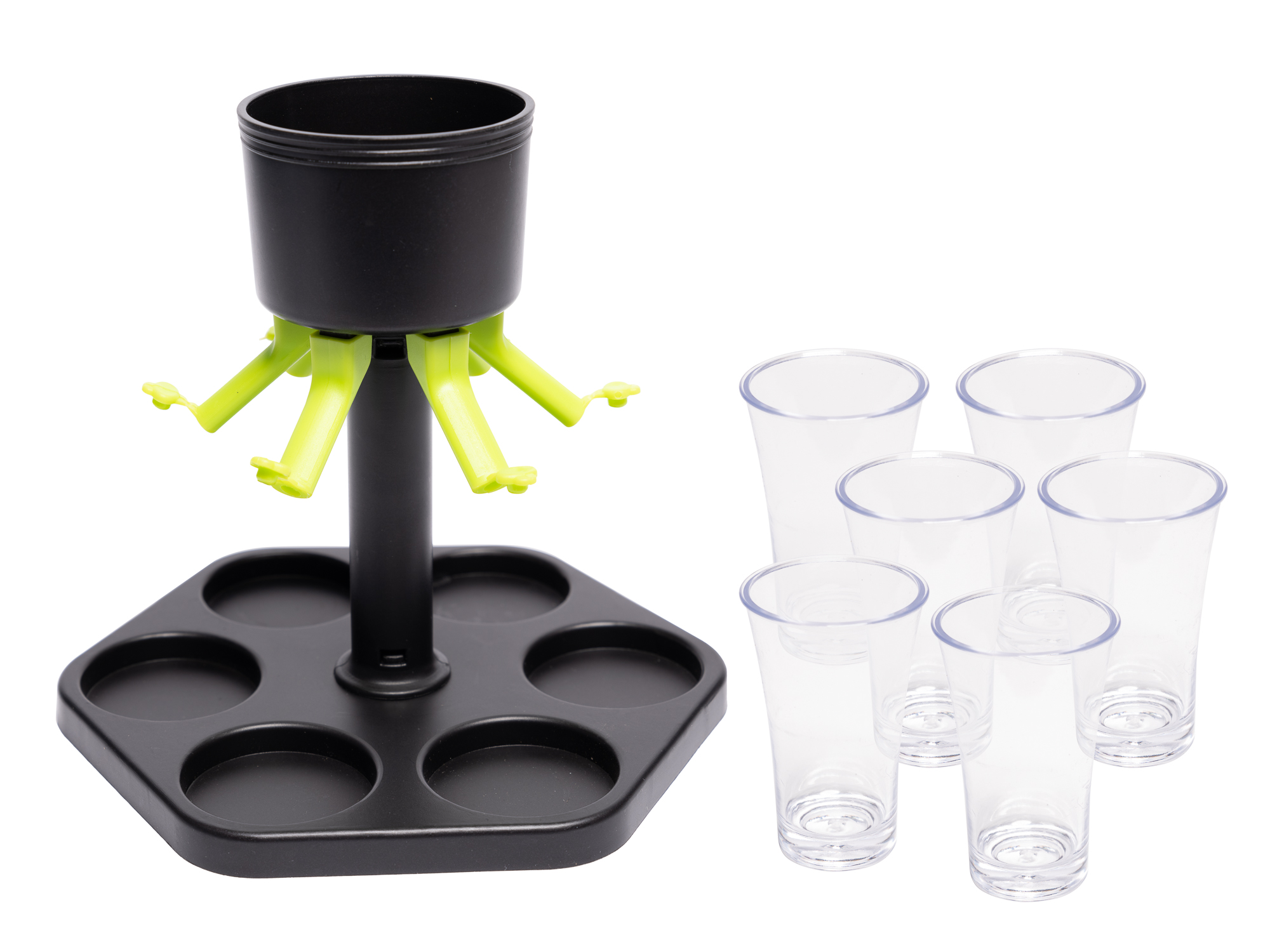 6 Shot Glasses Holder Pourer with Individual Stoppers