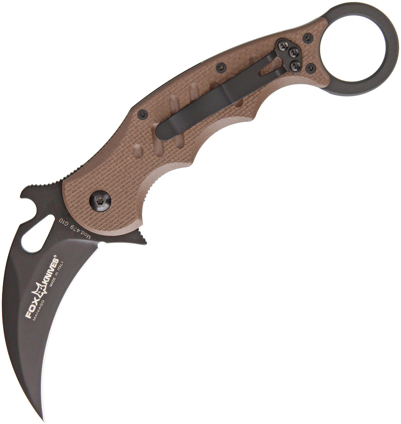 Fox Karambit Linerlock Dark Earth G10 Folding N690 Black Pocket Knife