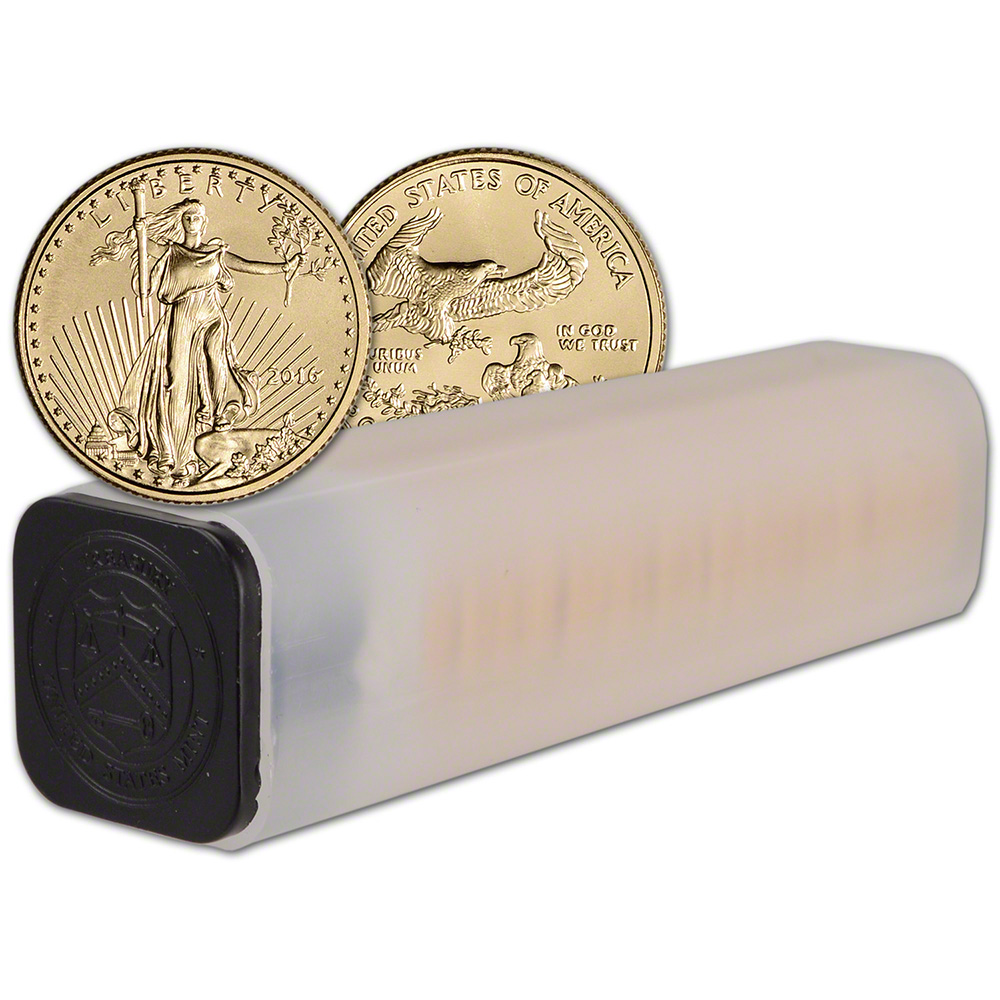 2016 American Gold Eagle (1/10 oz) $5 - 1 Roll - Fifty 50 BU Coins in ...