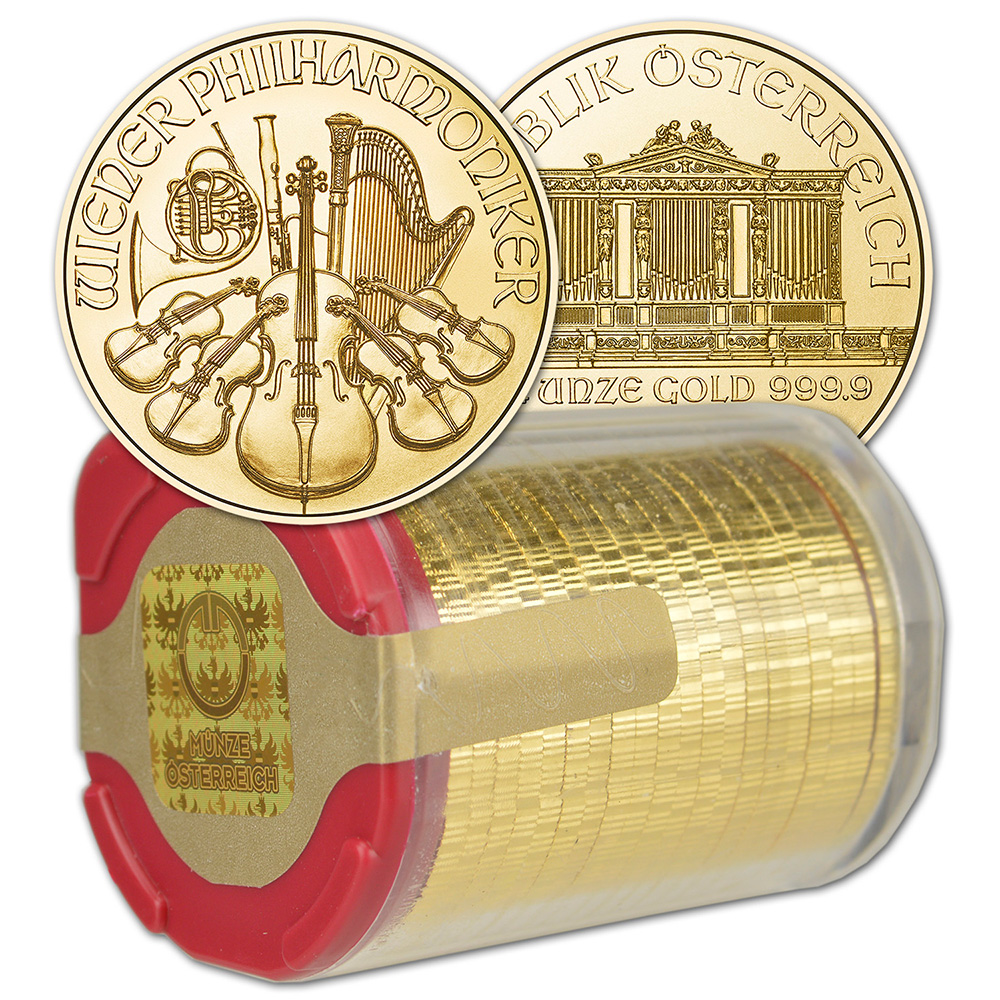 2025 Austria Gold Philharmonic 1/4 oz 25 Euro - 1 Roll 20 BU Coins