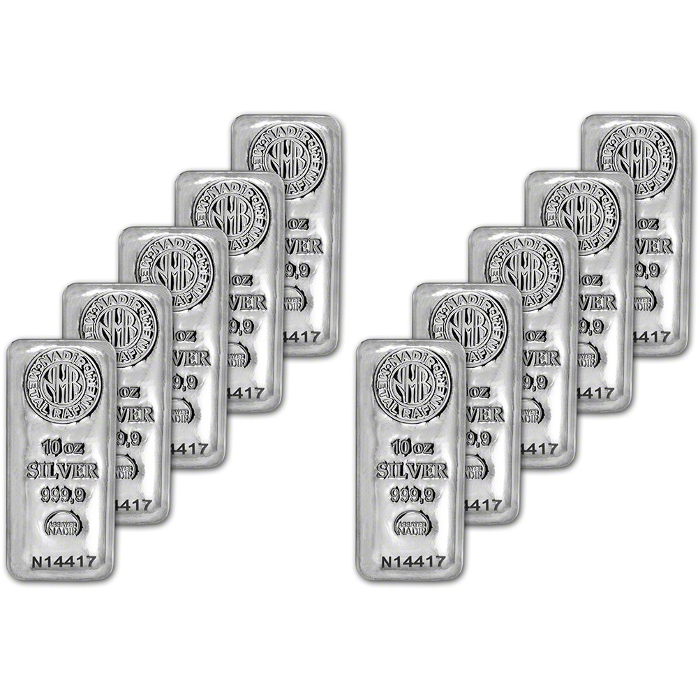 TEN 10 10 oz. Nadir Metal Rafineri Refinery Silver Bar - 999.9
