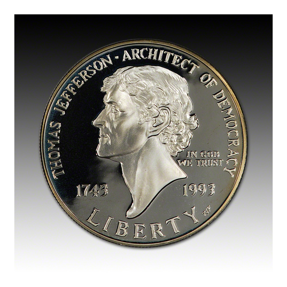 1993-S US Thomas Jefferson 250th Anniversary Commemorative Proof Silver ...